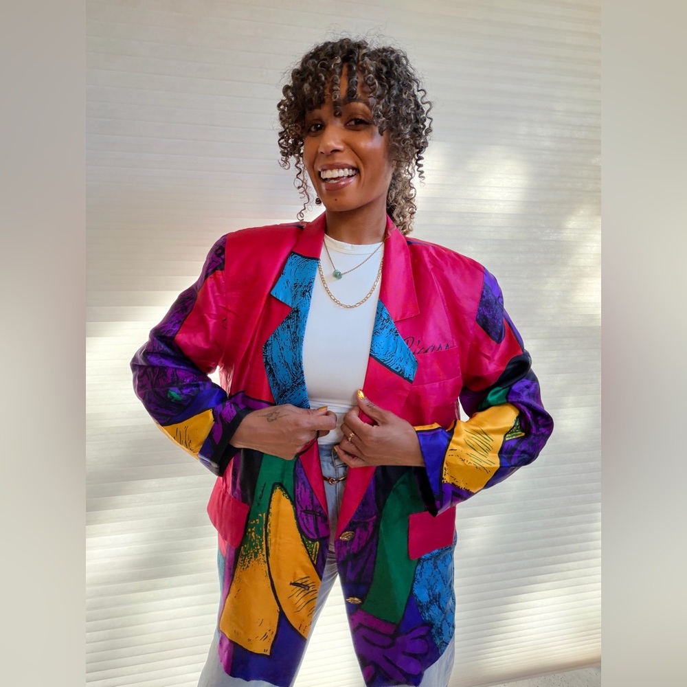 Vintage Picasso Print Silk Blazer - Picture 1 of 13